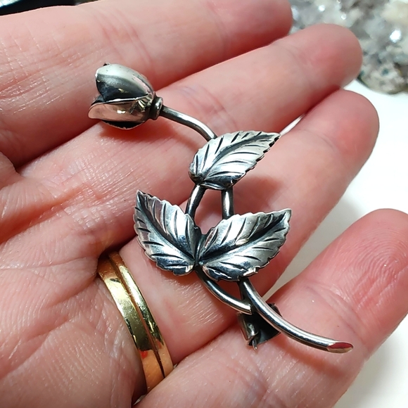 Vintage 1954 Sterling Silver Swedish Designer Tage Linde Rose Brooch Pin - Picture 6 of 11